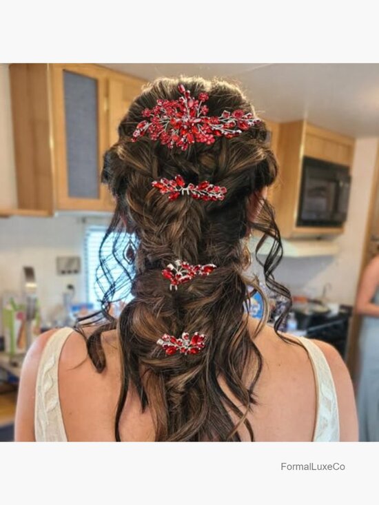 4 Crystal Flower Hair Side Combs Pins Bridal Wedding Hair Accessories Set main image 6